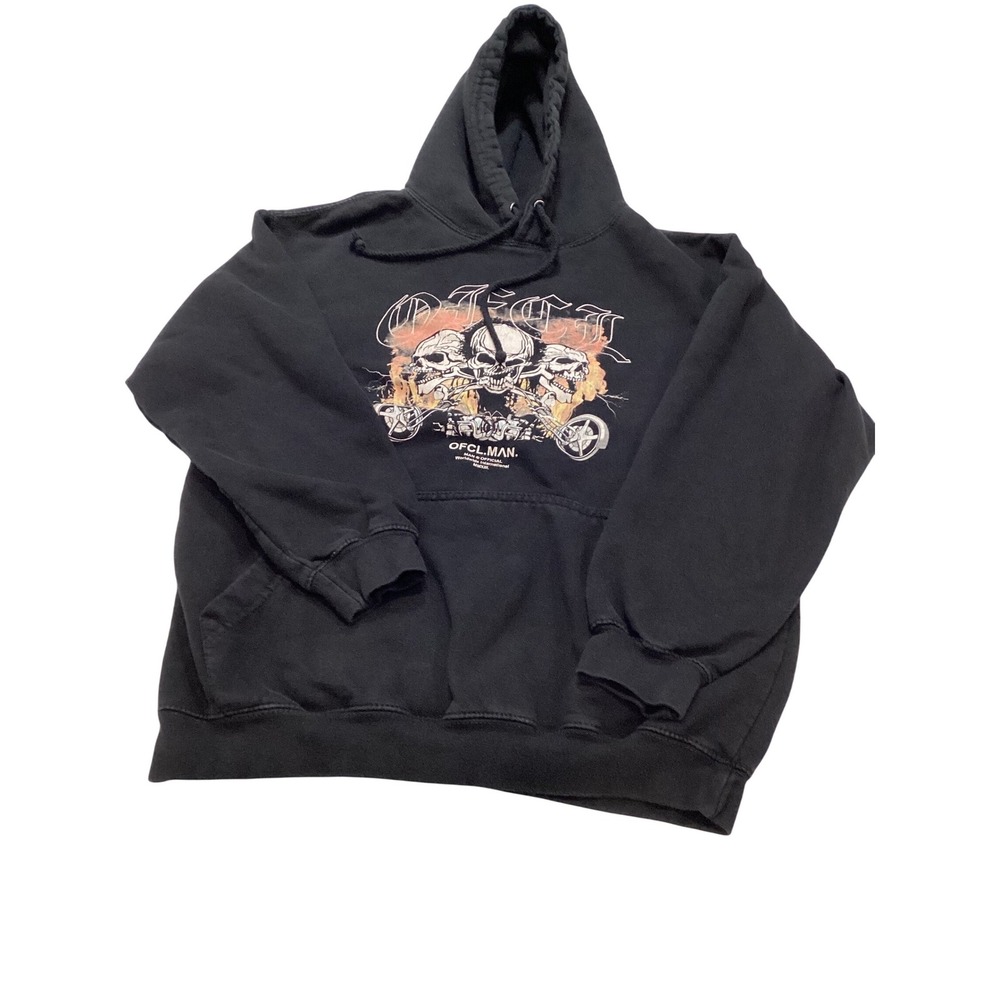 Boohoo MAN Official‎ Black Skull Motorcycle Graphic Hoodie Sweatshirt M